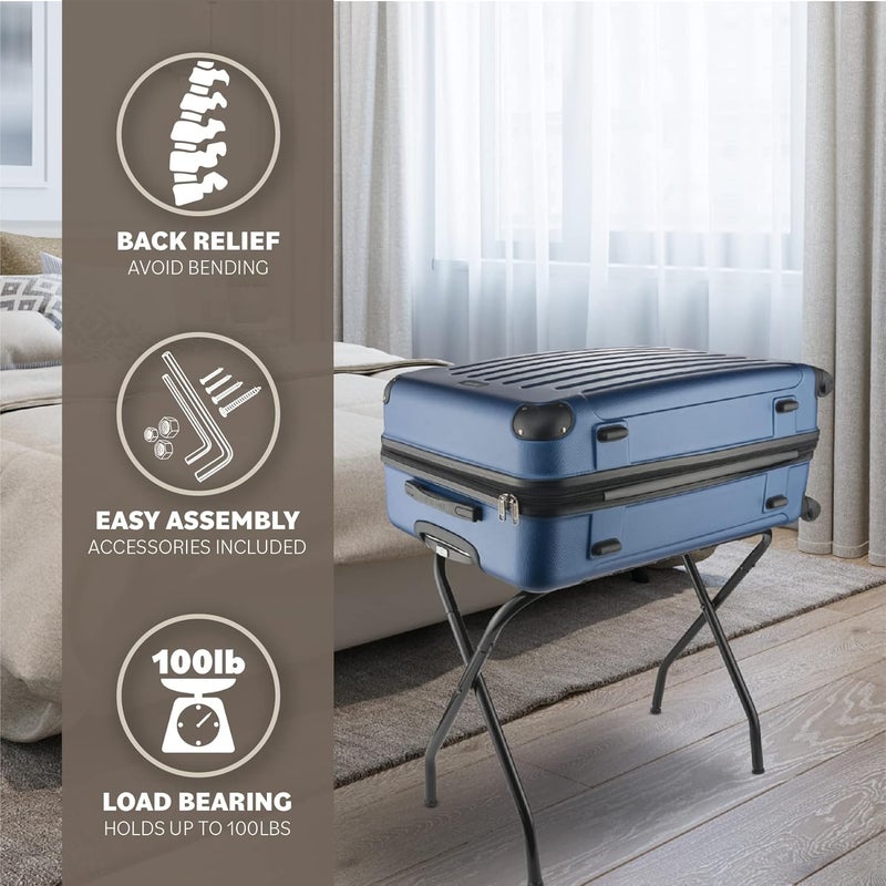 Bartnelli 2-Pack Folding Luggage Rack Collapsible Metal Suitcase Stand with Durable Black Nylon Straps- for Bedroom, Guest Room, or Hotel (Black Steel) - Image 2